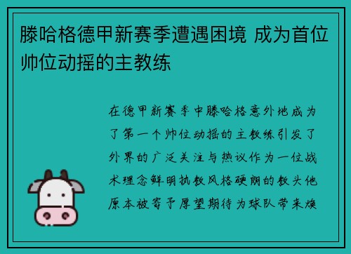 滕哈格德甲新赛季遭遇困境 成为首位帅位动摇的主教练